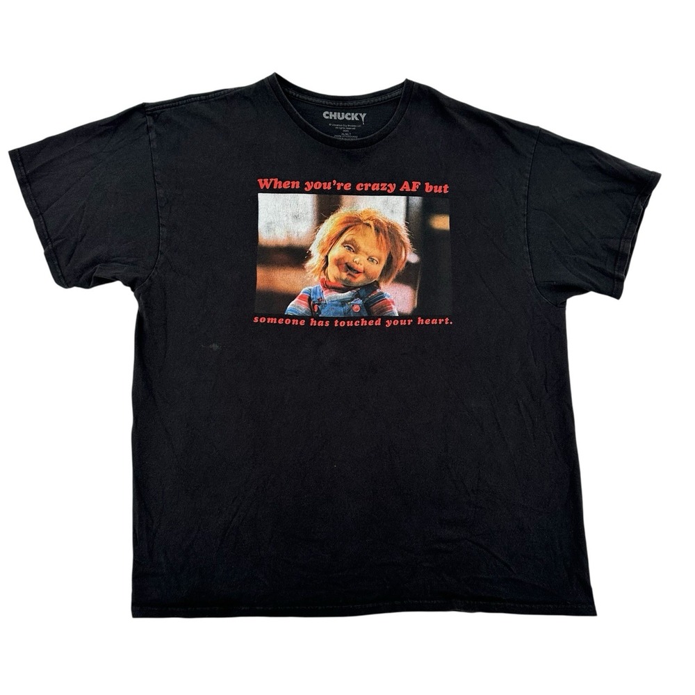 Chucky Horror Movie Graphic T-Shirt Mens XL Black Crazy AF Universal Studios Tee